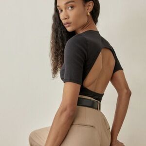 Reformation Gerard Top‎ Elegant Black Open-Back Circle Blouse